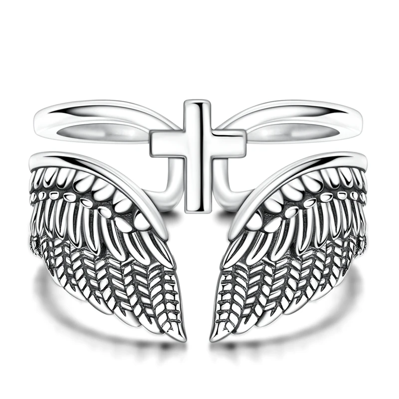

Кольца из стерлингового серебра 925 пробы с крестом-крылом, открытые, для женщин и девушек, ювелирные изделия, подарки на день рождения и годовщину