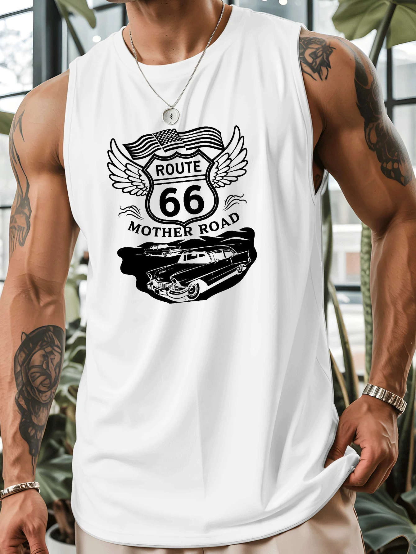 

66 MOTHER ROAD Extra-large printed men's sports jacket, soft and comfortable sleeveless top