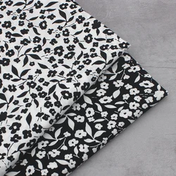 Black and White Cotton Floral Fabric Pastoral Style Printed Cloth for Sewing Clothes DIY Handmade by half Meter