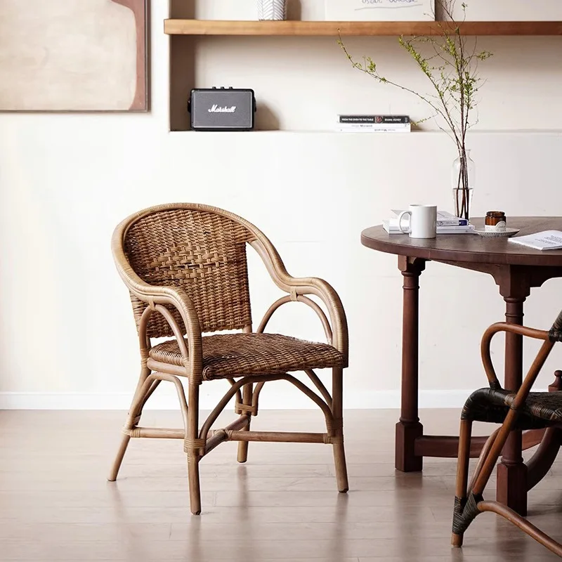 Wabi **** rattan chair three-piece rattan art home balcony armrest back chair B & B hotel courtyard leisure plant rattan