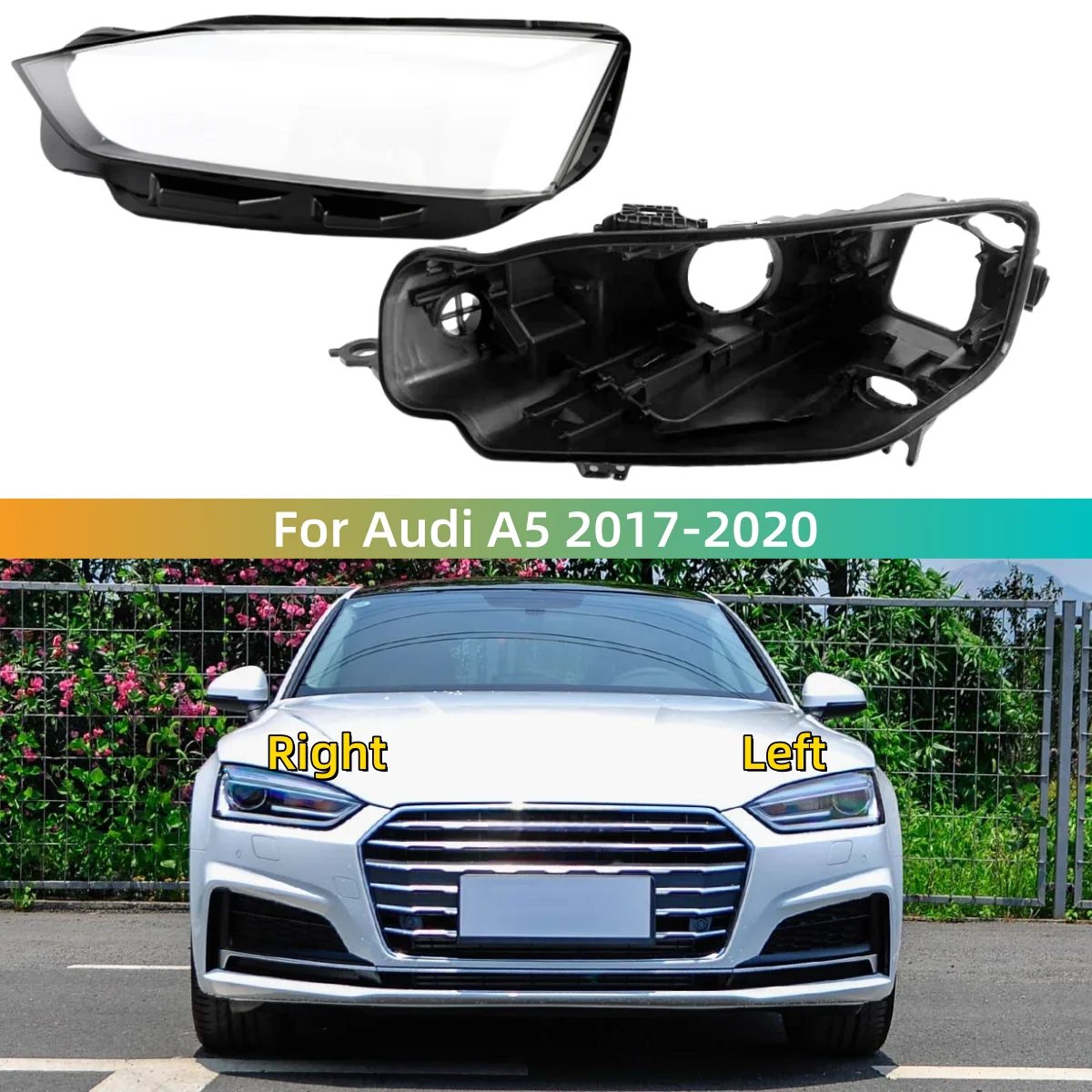 

For Audi A5 A5L 2017 2018 2019 2020 Car Interior Replacement Parts Dust Cover Headlights Headlights Black House