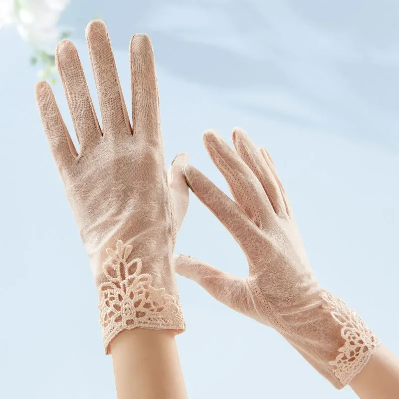 

Sunscreen gloves non-slip lace ice silk gloves sexy female thin section summer UV touch screen driving long gloves