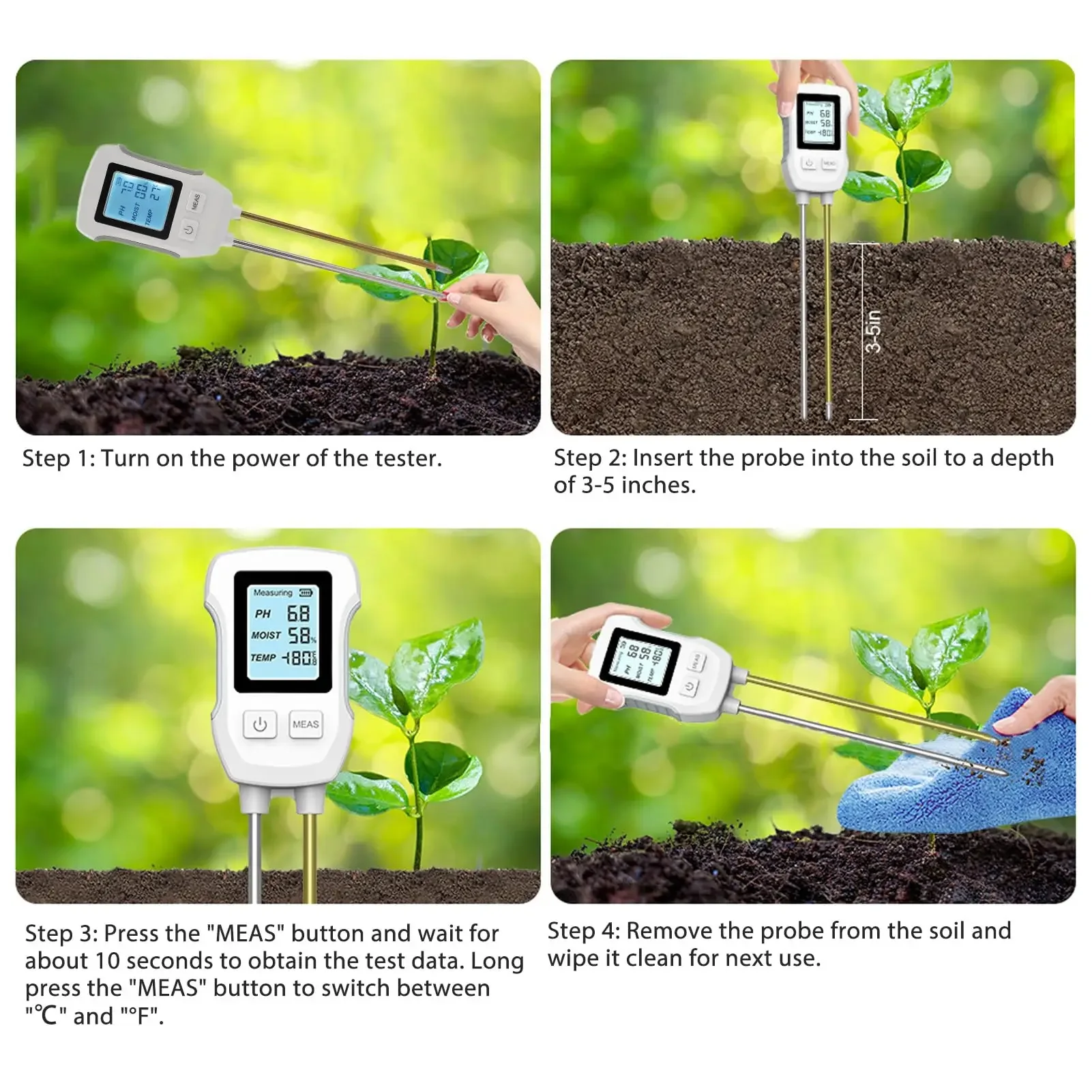 Imagem -03 - Lcd Solo ph Tester Umidade Temp 3.0-9 Medidor de Umidade Sensor de Metal Resistente ao Calor Monitor de Umidade para Plantas Florais Jardinagem