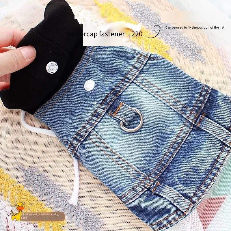 Small Dog Clothing Gray Knitted Hooded Sweater Dog Spring Outfit Blue/Black Denim Vest Soft Pet Denim Fabric Sleeveless Shirt