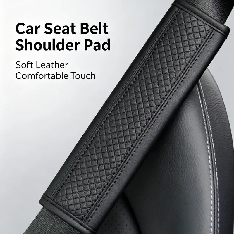 PU Leather Car Seat Belt Shoulder Cover, Embossed Safety Belt Pad for Comfort, Universal Car Accessories
