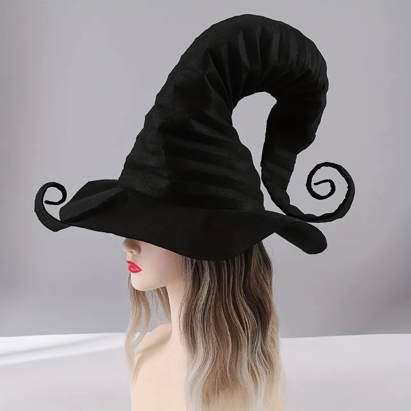

1pcs Witch Hat with Drawstring & Pleated Design Halloween Costume Accessories for Women Adults Black Witch Cap with Chin Strap