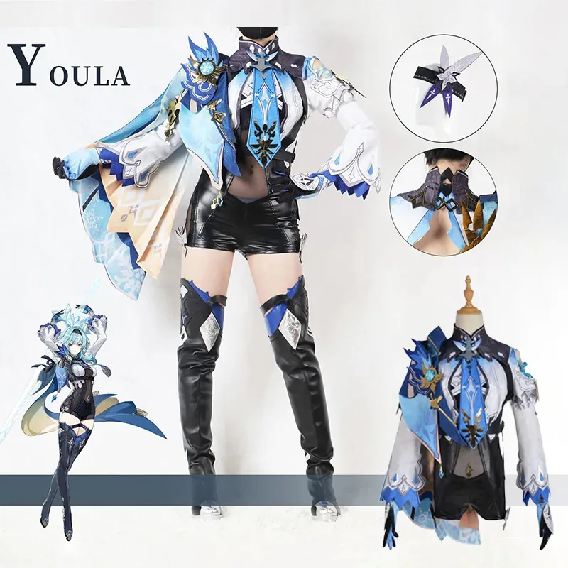 

didi 2025 2025 hhhEula Lawrence Cosplay Genshin Impact Costume Wig Uniform Wave Flower Knight Funny Glove Jewelry Halloween Carn