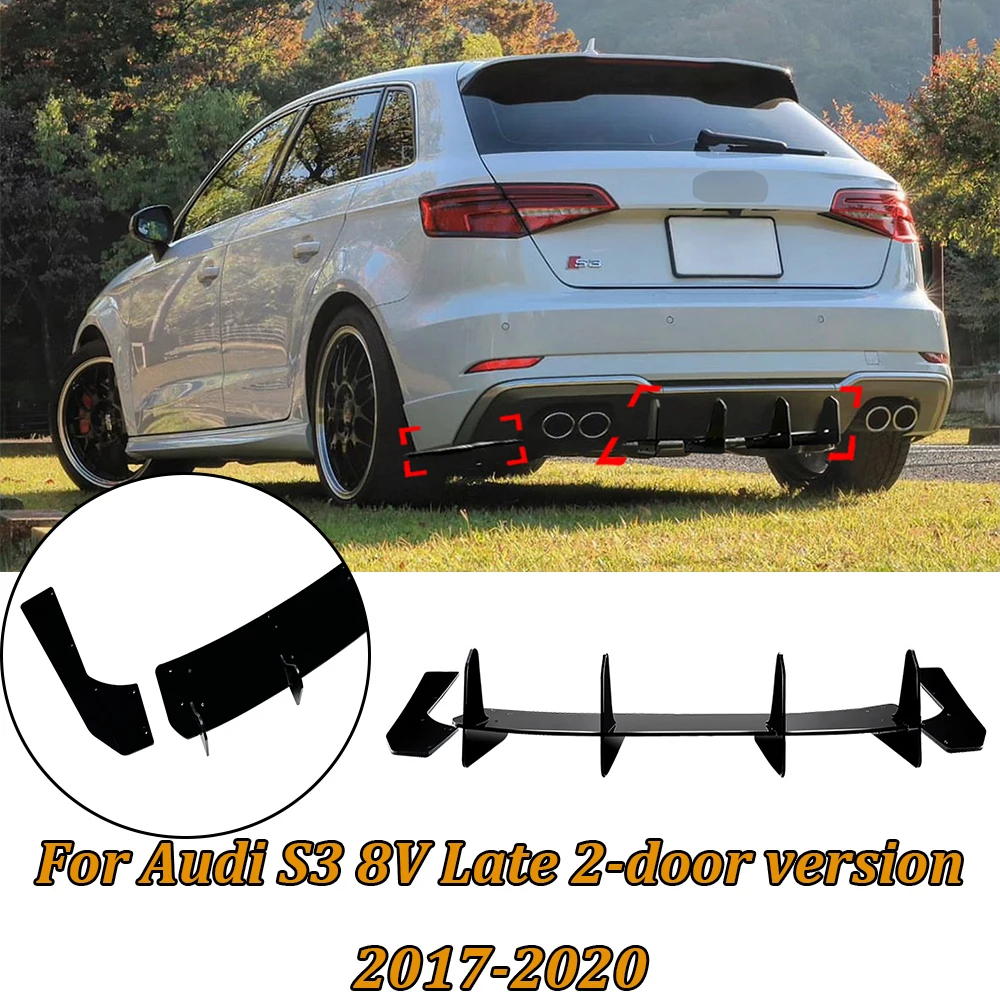 For Audi S3 8V Late 2-door Version 2017-2020 PP Body Kit Car Tripartite Rear Bumper Lip Splitter Diffuser Cars Exterior Parts