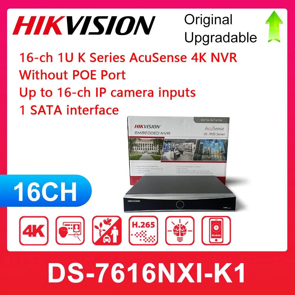 Hikvision DS-7616NXI-K1 16-ch 1U بدون منفذ Poe AcuSense 4K NVR شبكة مسجل فيديو نظام CCTV 16ch IP كاميرا المدخلات