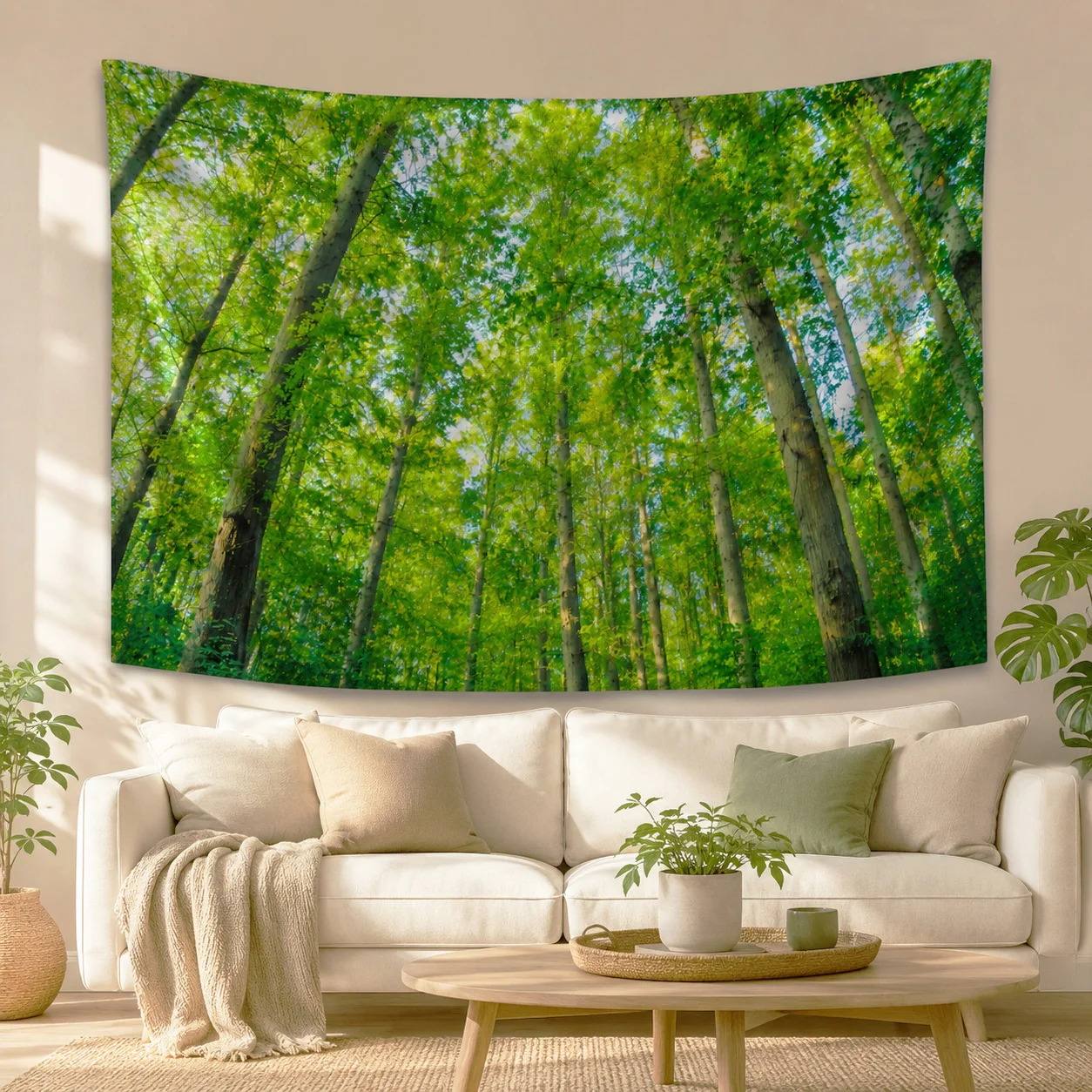 Lush Green Forest Tapestry Tall Tree Nature Landscape Wall Hanging Bedroom Living Room Home Decor