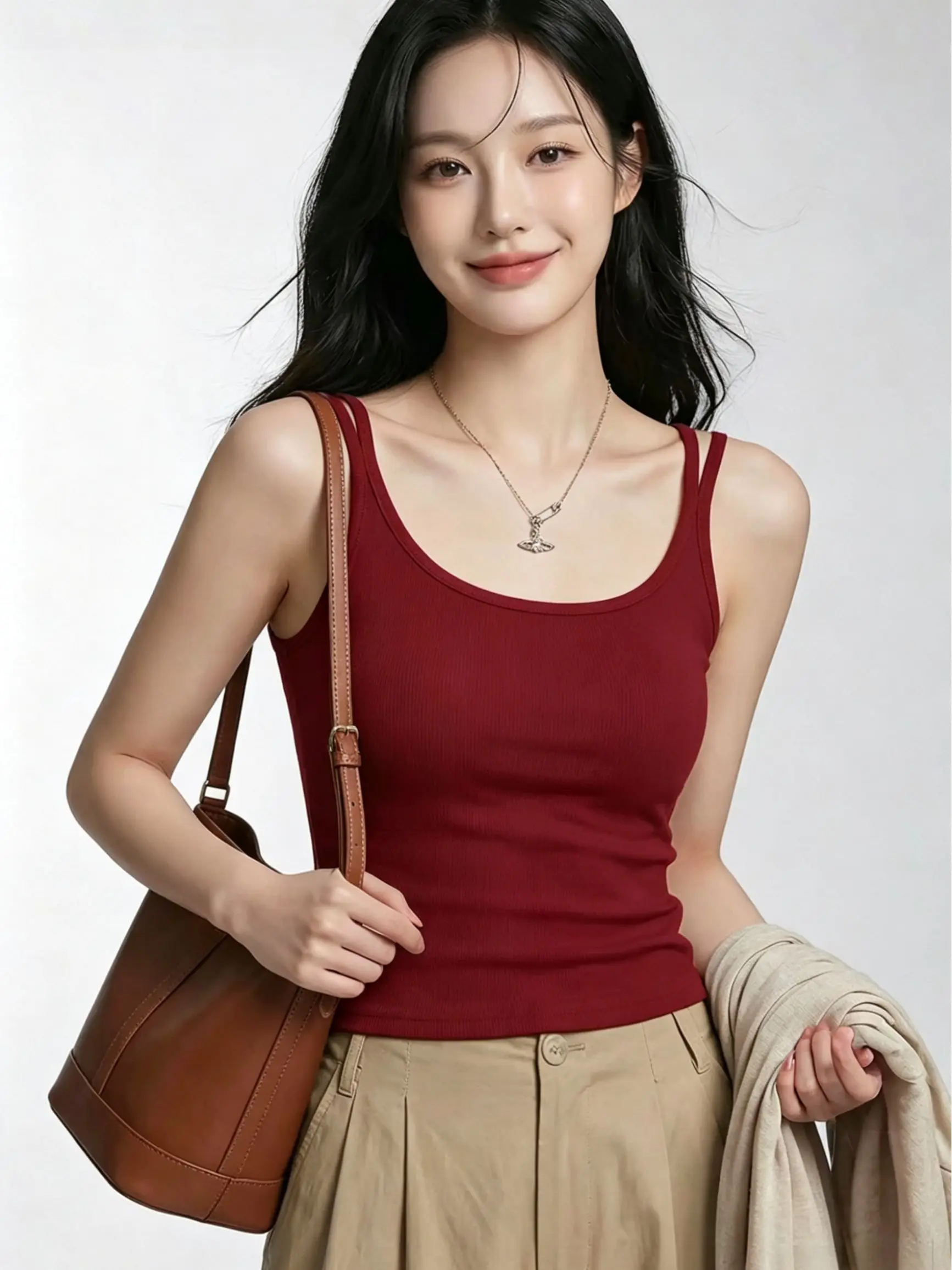 

Women's Summer Spring Tank Top with Chest Pad Strap Vest New Large Size Inner Wear Bra Integrated Slim Fit Outer Wear Base Be...