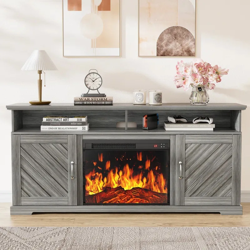 

Factory customized overseas hot-selling pastoral wooden TV cabinet, suitable for 70-inch TV without fireplace