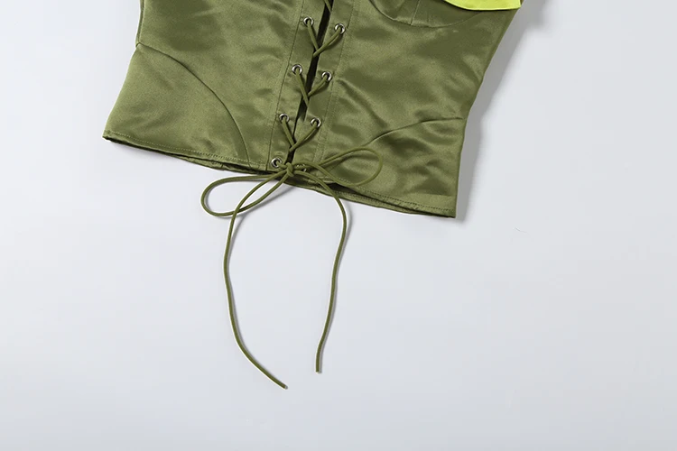 Weird Puss Sexy 2-teiliges Set für Damen, Farbblock-Design, gerafftes Satin-Tanktop mit Reißverschluss + Shorts mit Quasten-Patchwork und Pailletten, Hottie Street Suit – Detail 11
