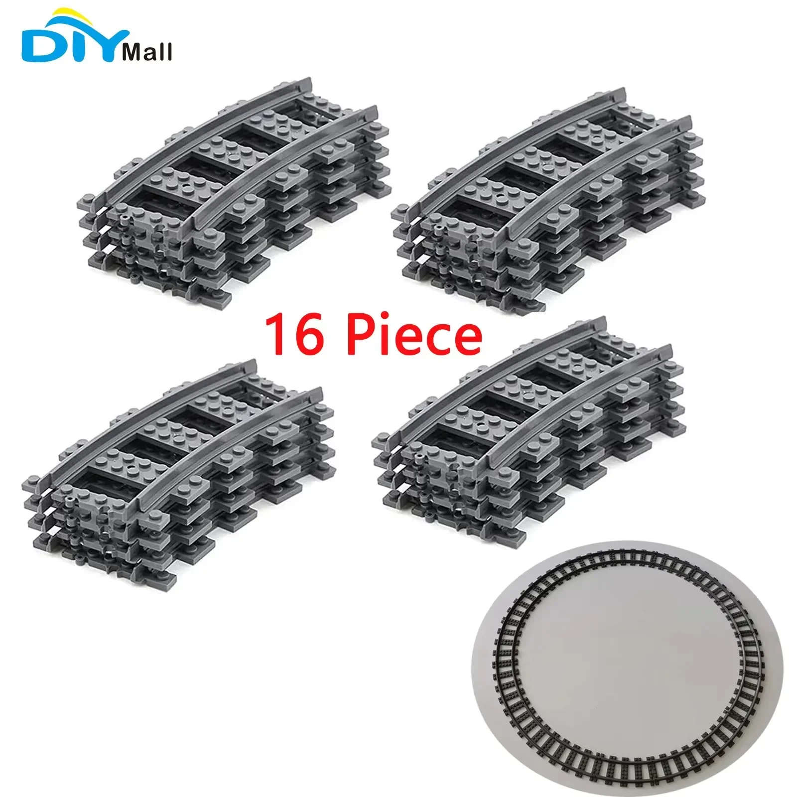 16Pcs City Train Tracks Curved Road RC Railway Building Toys Railroad for Legoeds MOC Power Function PF Tech-nics Parts