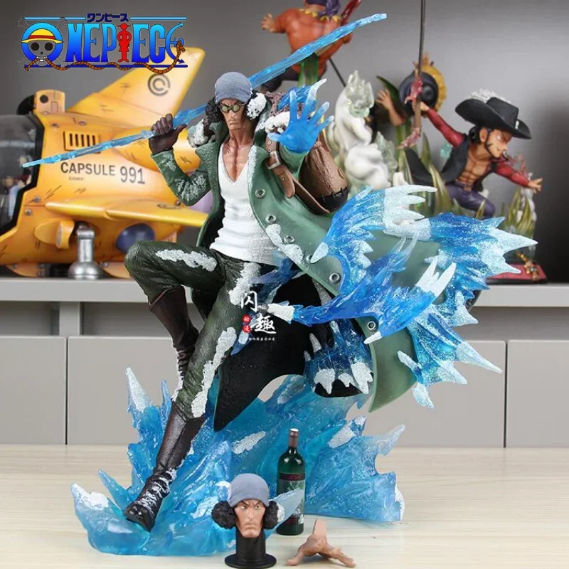 30cm One Piece Anime Figure Aokiji Kuzan Action Figurine Gk Pvc 2 Heads 2 Hands Statue Model Collection Room Decoration Gift Toy