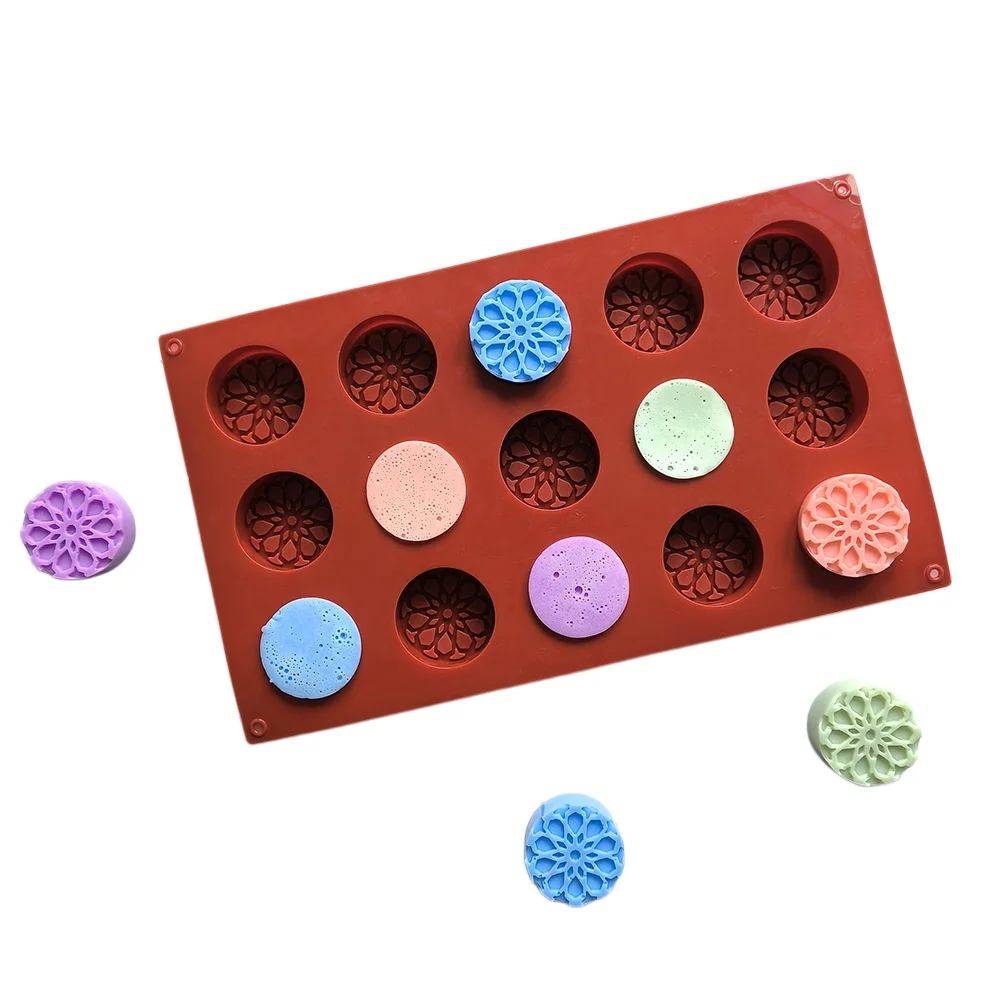 

Silicone Chocolate Mold 15 Hole Round Flower Pattern Silicone Cake Mold Handmade Soap Gypsum Flip Sugar Mold Kitchen Baking Tool