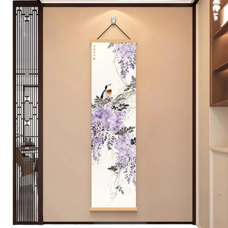 ​​Everything Goes Well Zen Tapestry Wall Hanging,  Vertical Scroll Ink Painting for Corridor Tea Room Background House Decor