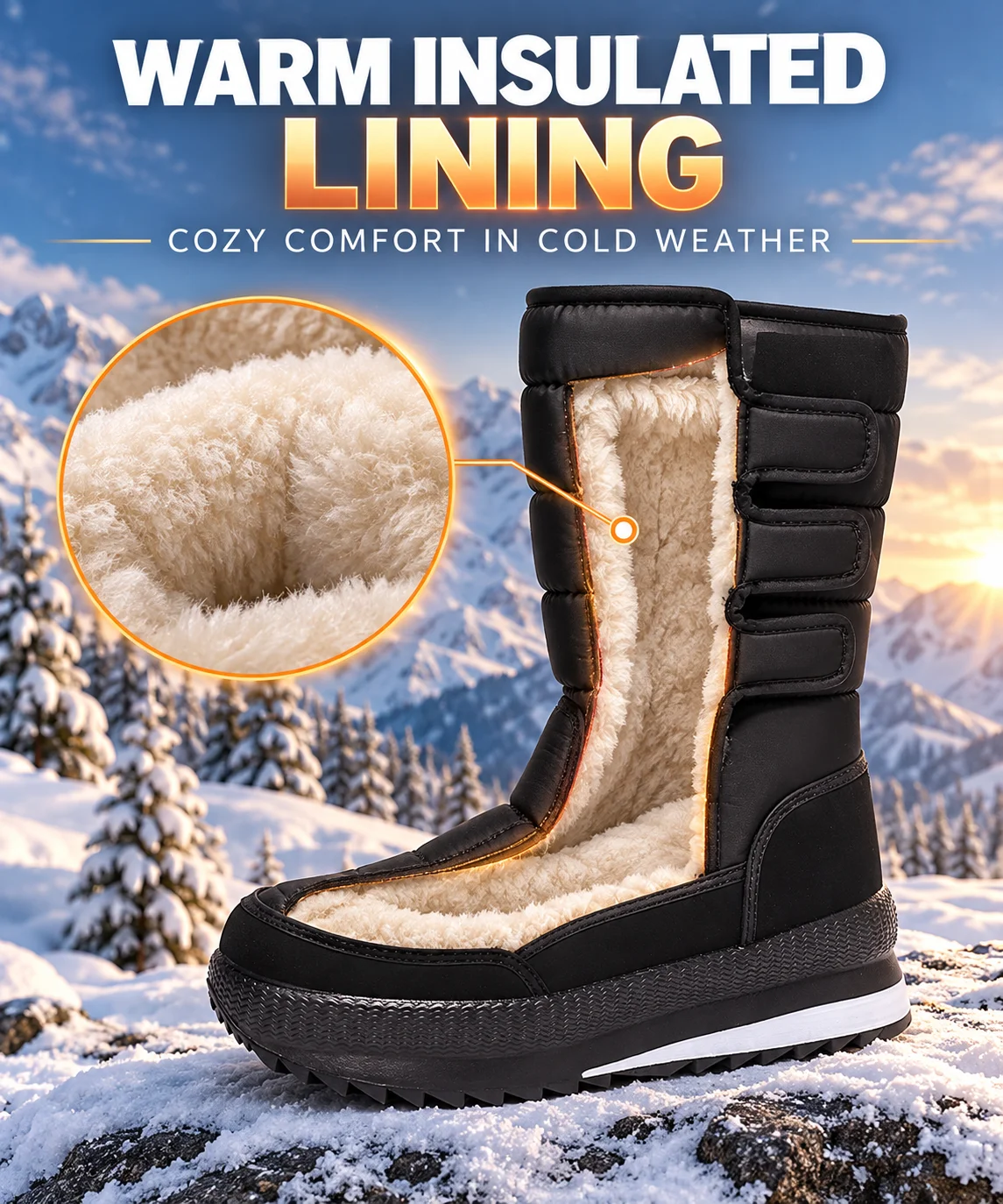Men's Mid-Calf Snow Boots Waterproof Shoes -40°C Warm Plush Lining Non-Slip Rubber Sole Outdoor Boots for Men Women Size 36-47