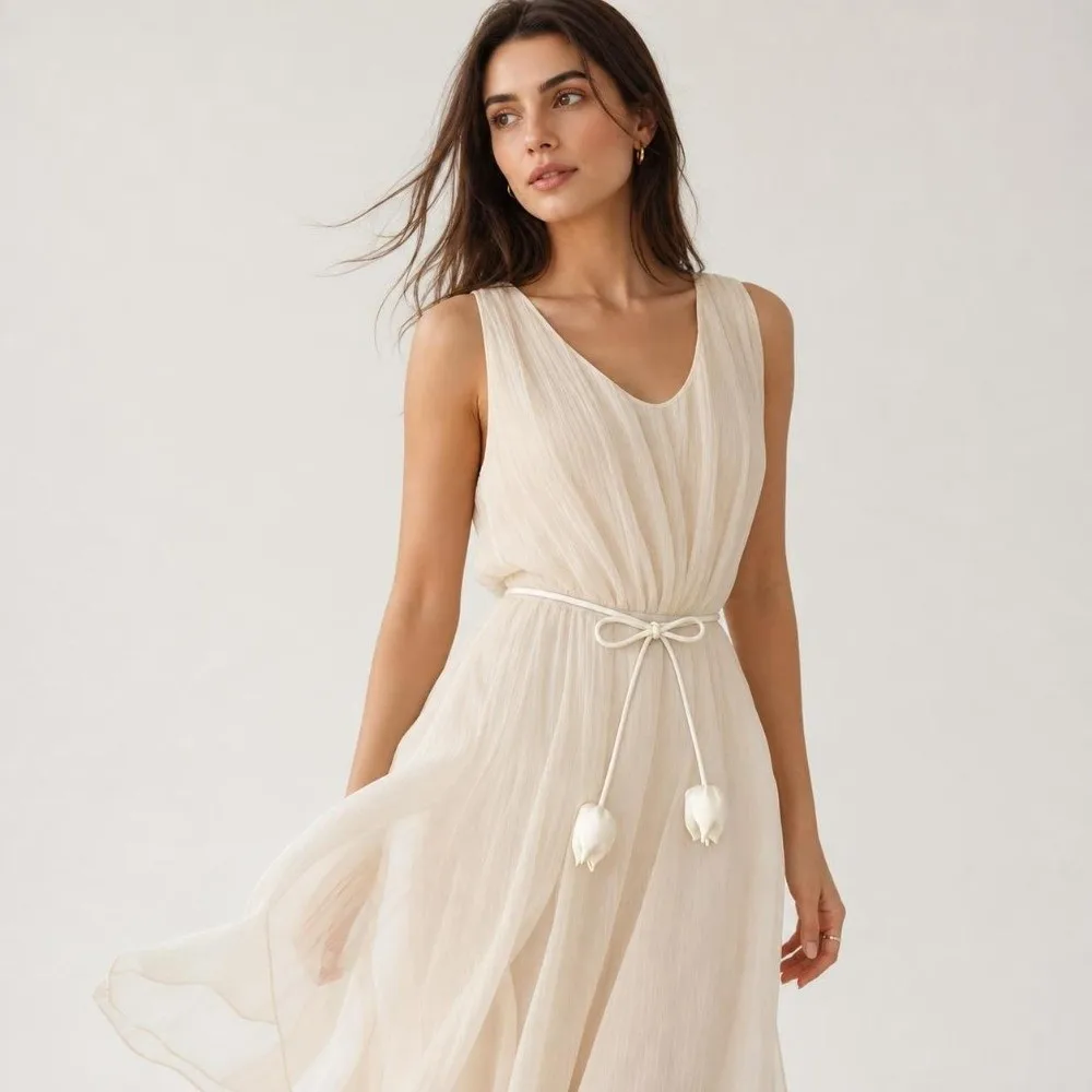 Stylish Cloth Tulip String Waist Belt Handmade Tie Up Waist Rope High-End Soft Fabric Waist Chain Dress Accessory