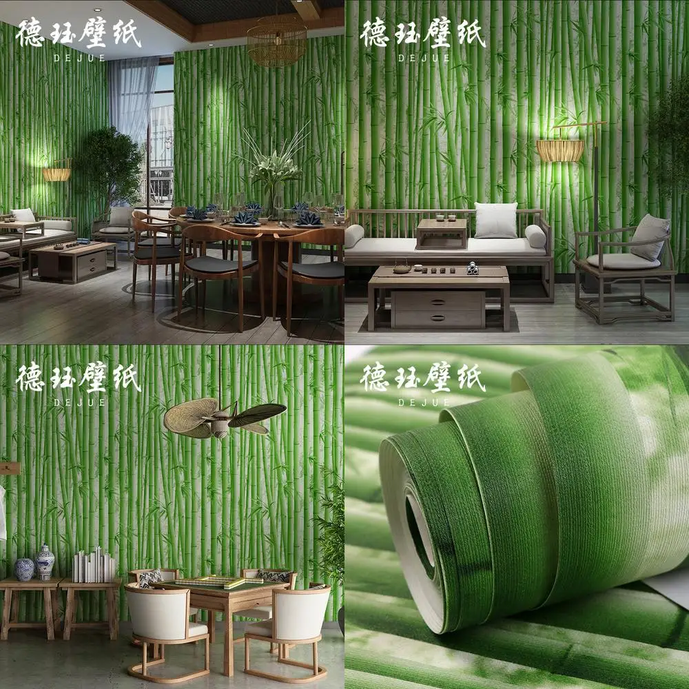 

Chinese Style Wallpaper Classic Green Bamboo Forest Retro Restaurant Zen Tea Room Wallpaper for Homestay Farmhouse Ancient Style