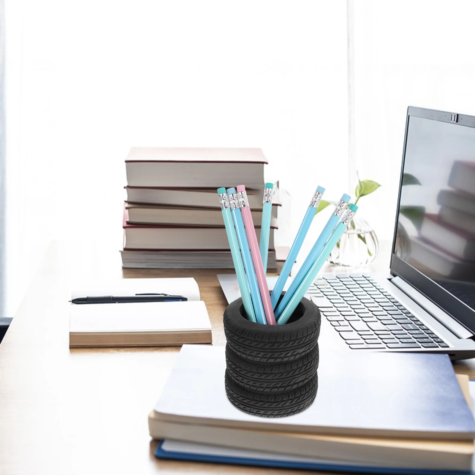 Tire Shaped Nice Holder Car Tire Pencil Holder Black Stack Stationery Accessories Desk Kids School Office Decor Christmas