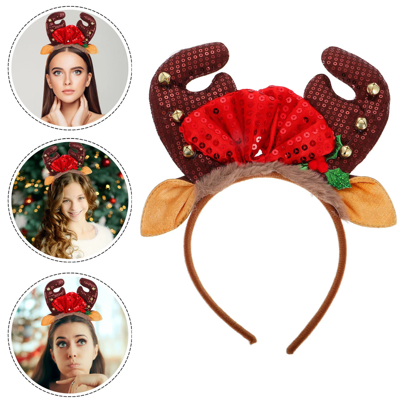 

Christmas Reindeer Antlers Headband 3D Deer Antler Hairband with Jingle Bells Sequin Xmas Party Headwear for Girls Women Adults