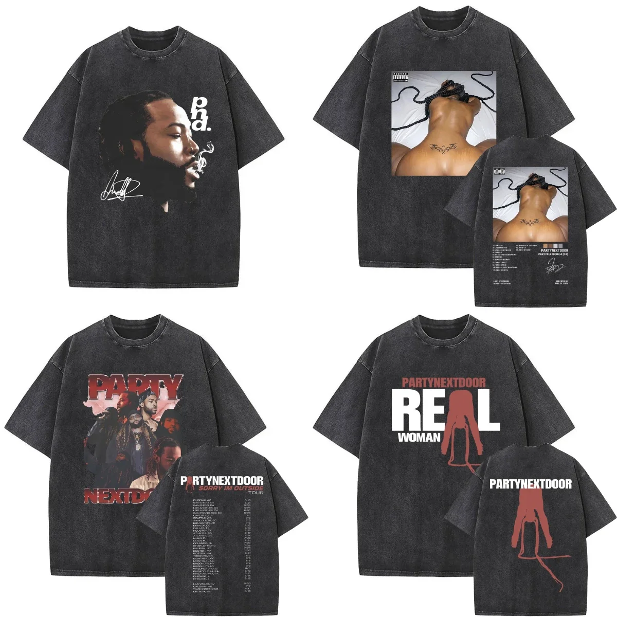 

Washed Vintage Partynextdoor Sorry Im Outside Tour Graphic T-shirts Men Hip Hop Oversized Tshirt Male Fashion Rap Trend T Shirts