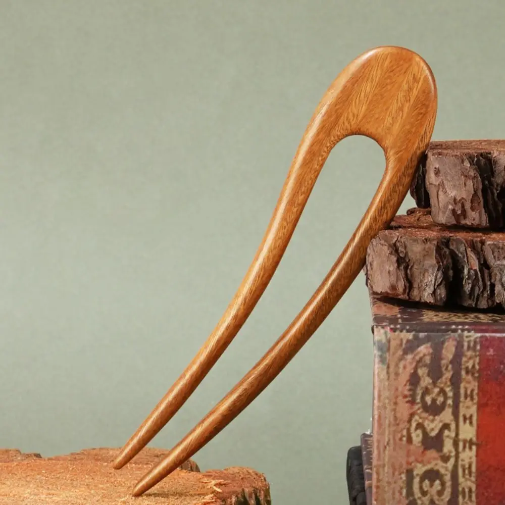 أغطية الرأس على شكل حرف U أعواد الشعر الخشبية وشوك الشعر الكلاسيكية الرائعة المصنوعة يدويًا على شكل ذيل حصان أداة تصفيف الشعر