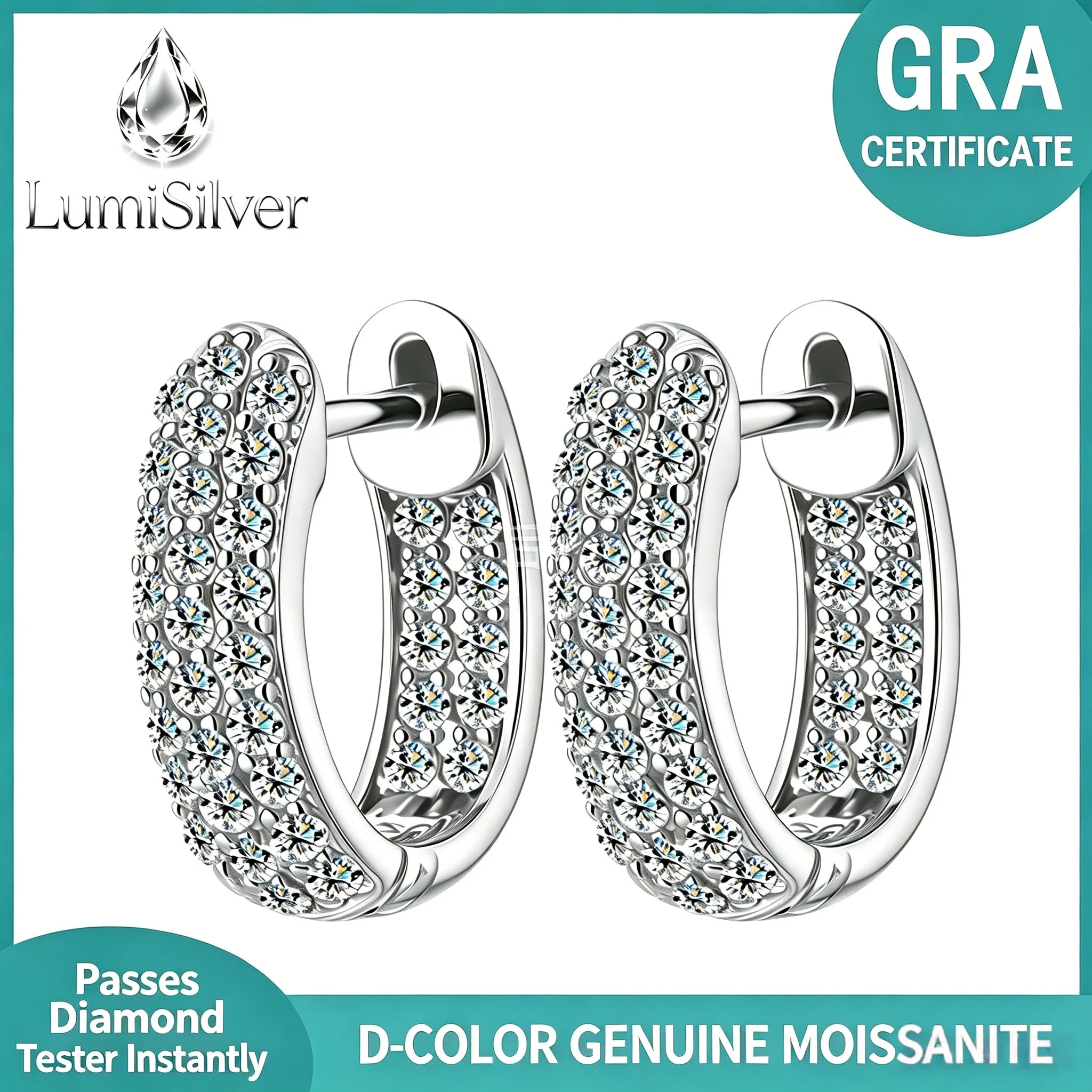 European & American Ins Hot Sale S925 Full Paved Moissanite U-shaped Earrings, Unisex Hip Hop Trendy Bling Jewelry