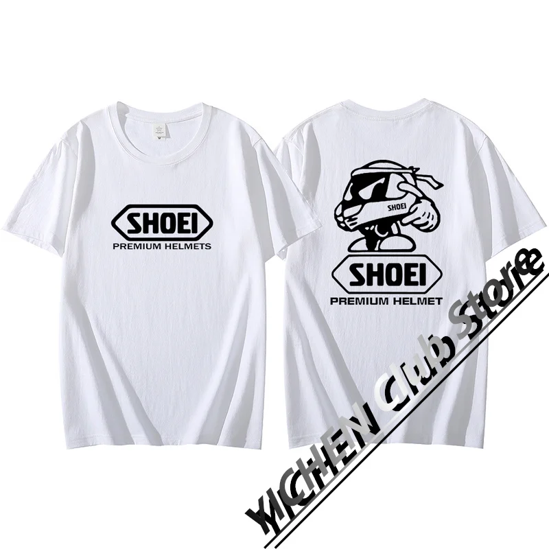 Shoei-男性と女性のための機関車Tシャツ,半袖,純綿,オートバイ,車,恋人,ファッション