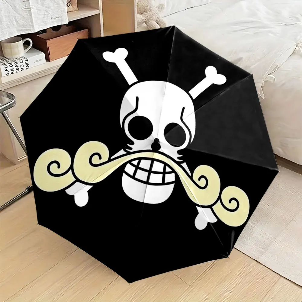Vintage Pirate Skull Crossbones Mustache Logo Print Compact Folding Travel Parasol Anime Pirate Style Decorative Gift