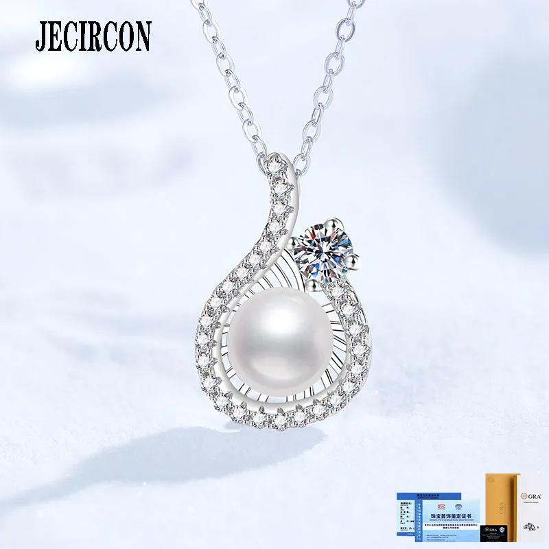 

JECIRCON S925 Sterling Silver Necklace for Women Natural Freshwater Pearl Versatile Water Droplet Type 0.3CT Moissanite Pendant