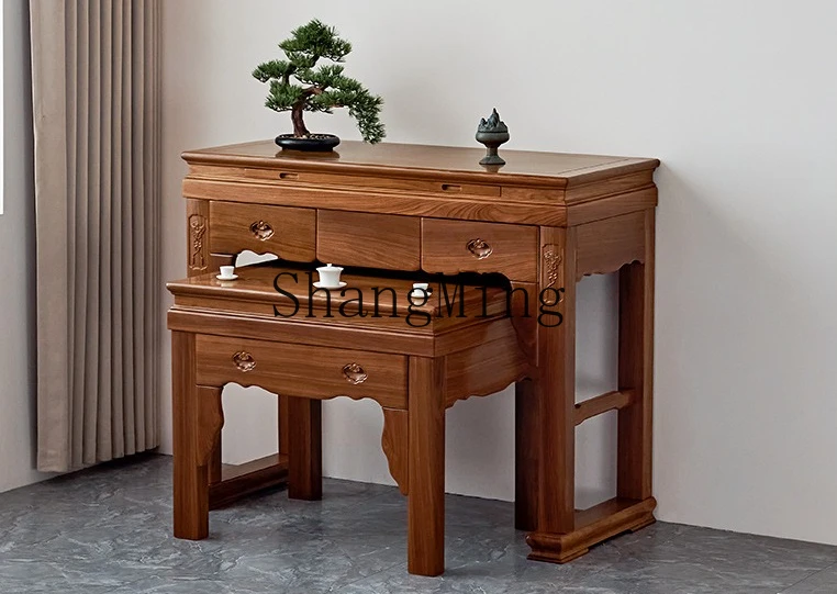 ZYY مجموعة طاولة من خشب الساج خزانة منزلية طاولة بوذا من الخشب الصلب حافظة بخور طاولة تقديم إله الثروة #3