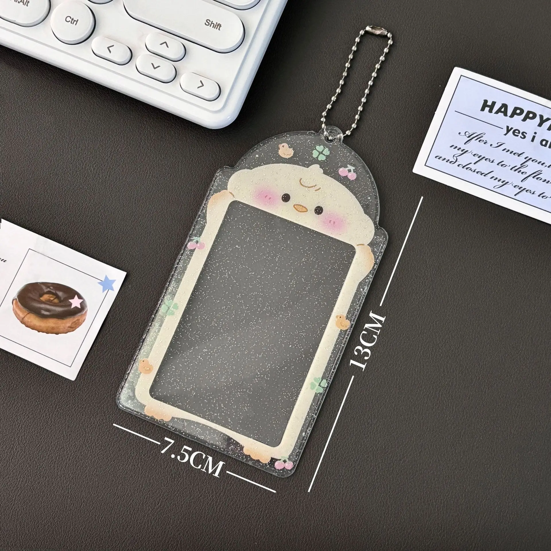 PVC Glitter Cartoon Cute Photo Card Holder Pockets for 2.9x5.1 Inch Mini Photo Sticker & Name Card 3 Inch Photos with Key Chain