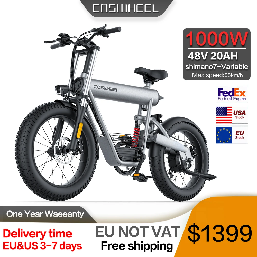 EU Stock T20 Electric Bike Fat Tire 48V 20AH 1000W Electric Bicycle Adult Urban Commuter Bicycle Motorcycle City Commutin