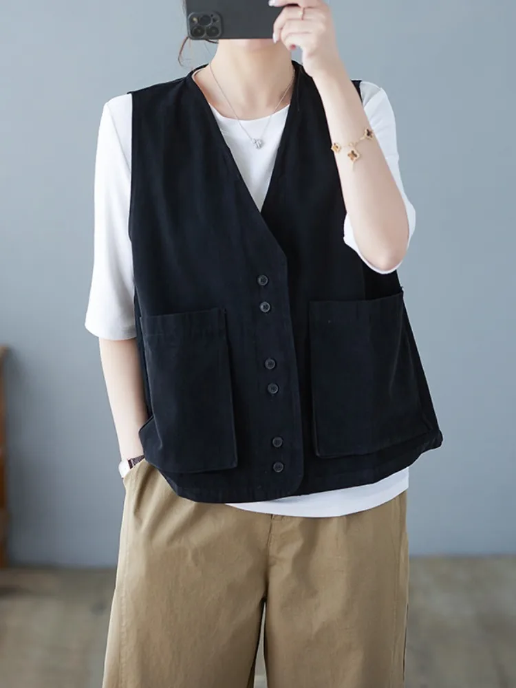 Gilet da lavoro in cotone taglie forti Donna Estate Allentato Casual Grande ket Svel Gilet versatile casual Cardigan aperto