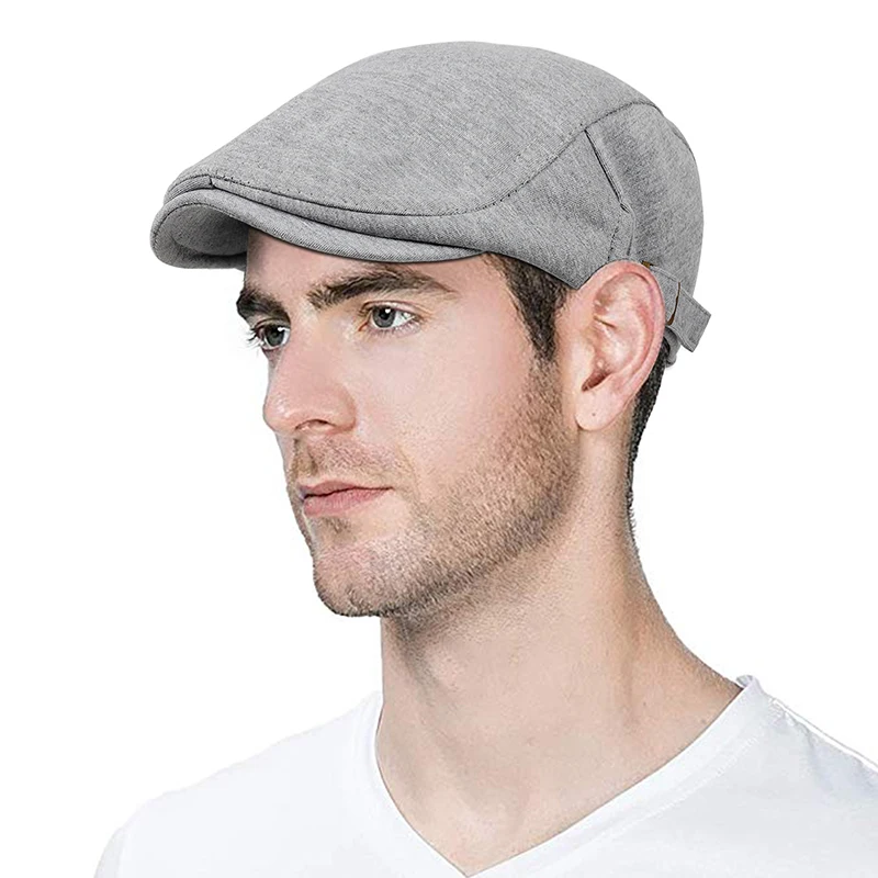 New Man Berets cotton British Vintage Flat Caps Gatsby Male Solid Gray Black Spring Autumn Winter Adjustable Driver Hats