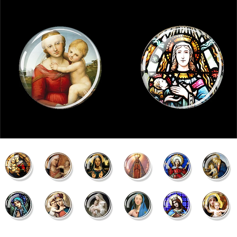 5PCS Virgin Mary  Baby Jesus  Christian Religion  Catholic Art  Glass Accessories  Dome  Virgin Mary Gift