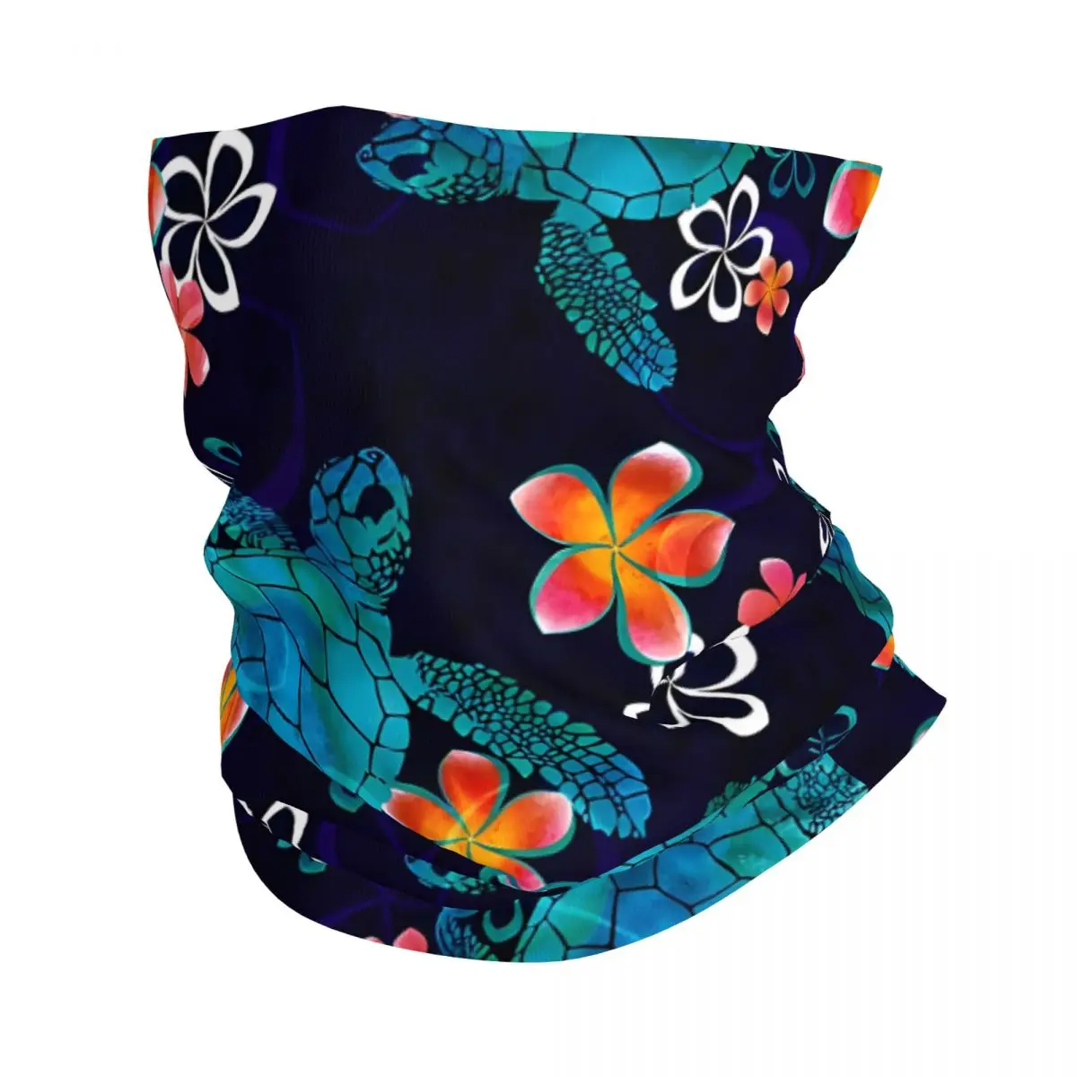 Bandana de tortuga marina con flores para adultos, bufanda envolvente para el cuello, pasamontañas para ciclismo, transpirable, Unisex