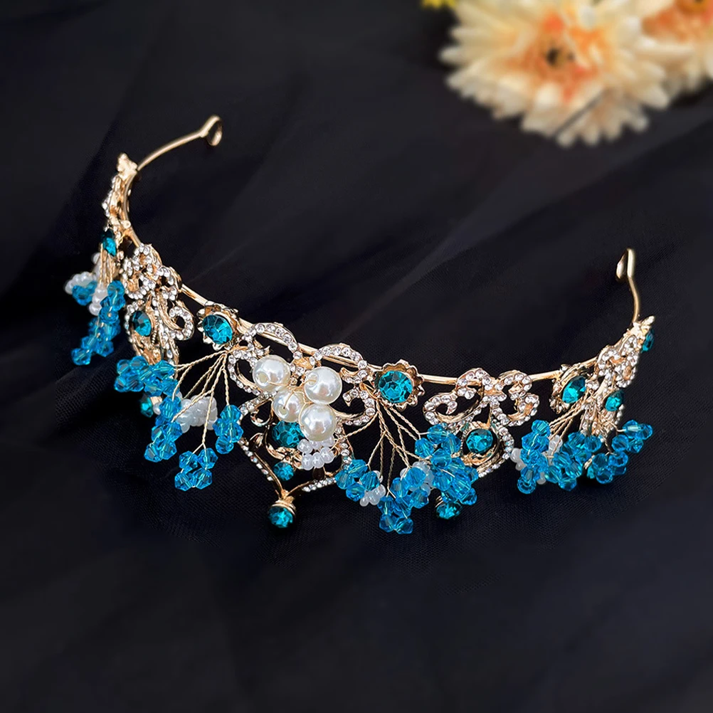 

Sky-blue Crystal Bridal Tiara Wedding Hair Crown for Women Bride Tiaras Headpieces Accessories Rhinestone Crowns