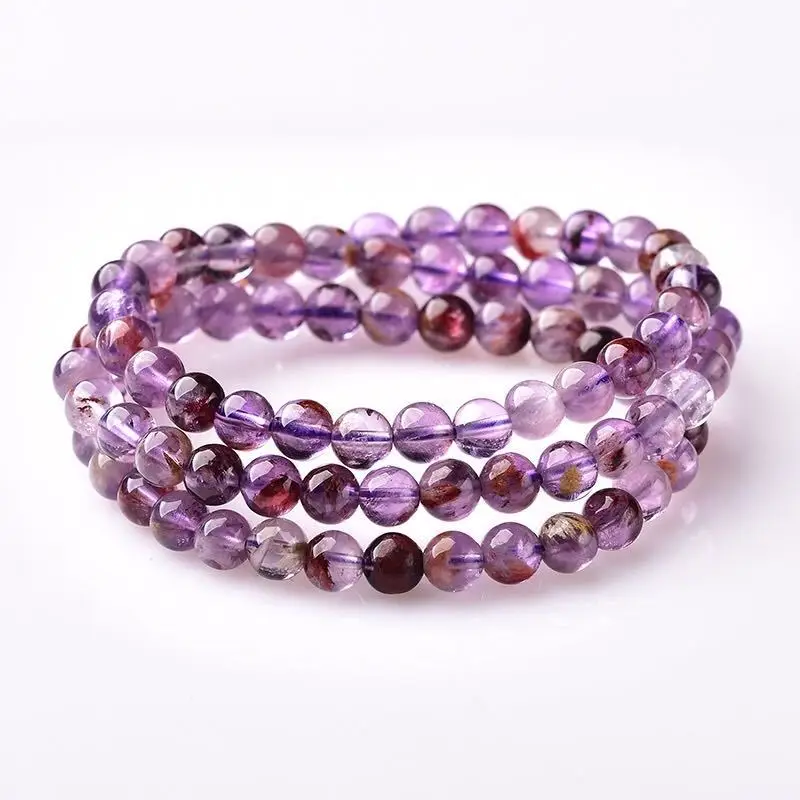Natural Purple Cacoxenite Phantom Beads 3 Laps Bracelet Jewelry 6mm Women Men Best Gift Rare Phantom Necklace AAAAA