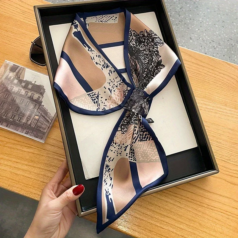 

Vintage Saddle Printed Cross Tie Scarf Elegant Thin Slender Neck Scarf Women Spring Summer Professional Decorative Small Scarf