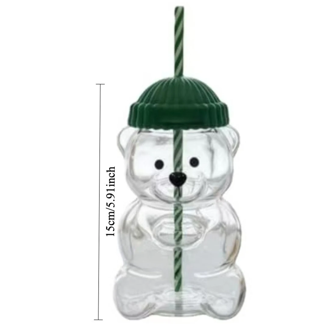 2025 جديد 500 مللي الكرتون الدب على شكل القهوة القدح لطيف الدب القدح كوب زجاجي مع القش شفافة الإبداعية الحليب القهوة أكواب مياه