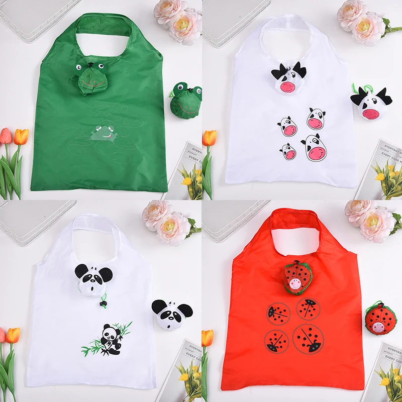 Cute Animal Foldable Shopping Bag Large Capacity Folding Tote Bag Supermarket Shopping Storage Pouch Reusable Eco-Friendly Bags