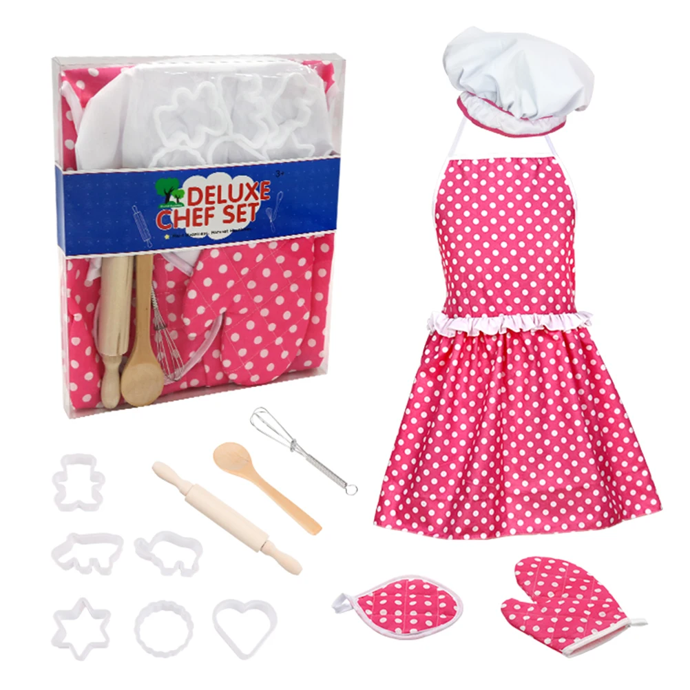 Ensemble de jeu de cuisine pour enfants, 13 pièces, jeu de rôle de cuisine complet, Costume de Chef, tablier, mitaines de four, ustensiles à pâtisserie sûrs