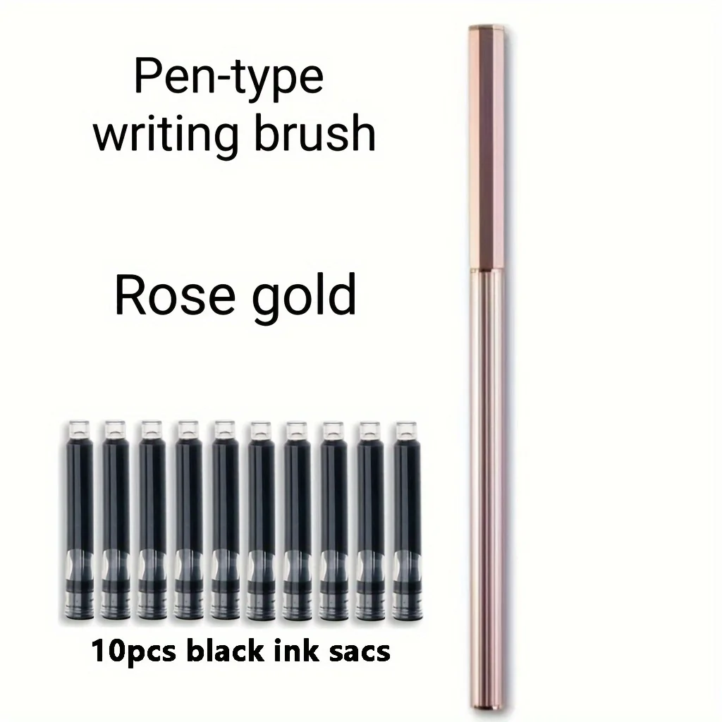 1 Stück tragbarer Pinselstift zum Nachfüllen mit Tinte + 10 Stück schwarze Tintenbeutel, 5 Farben zur Auswahl, Kalligraphie-Pinsel für Schüler zum Üben – Detail 9
