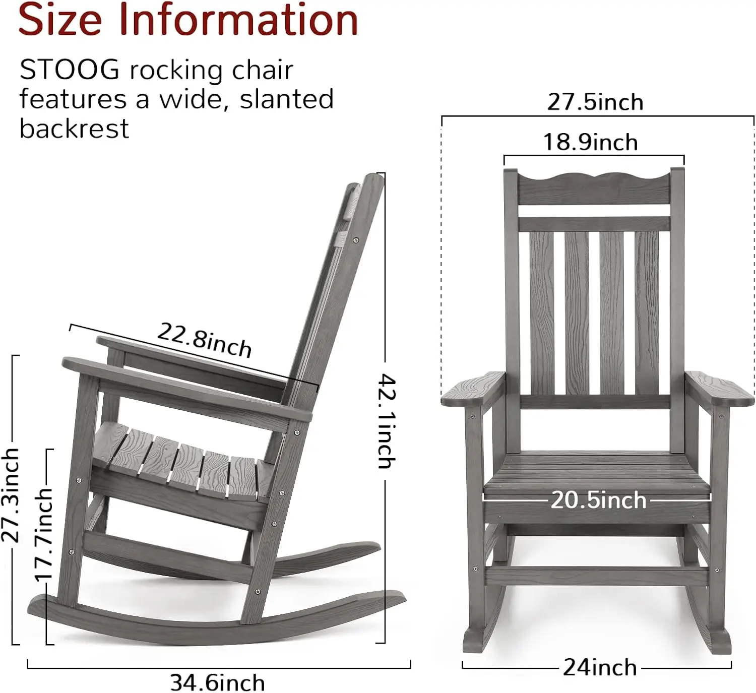 Patio Rocking Chairs Set of 4, All-Weather HIPS Outdoor Rocking Chair, Rocking Chairs for Outside, Porch, Grey