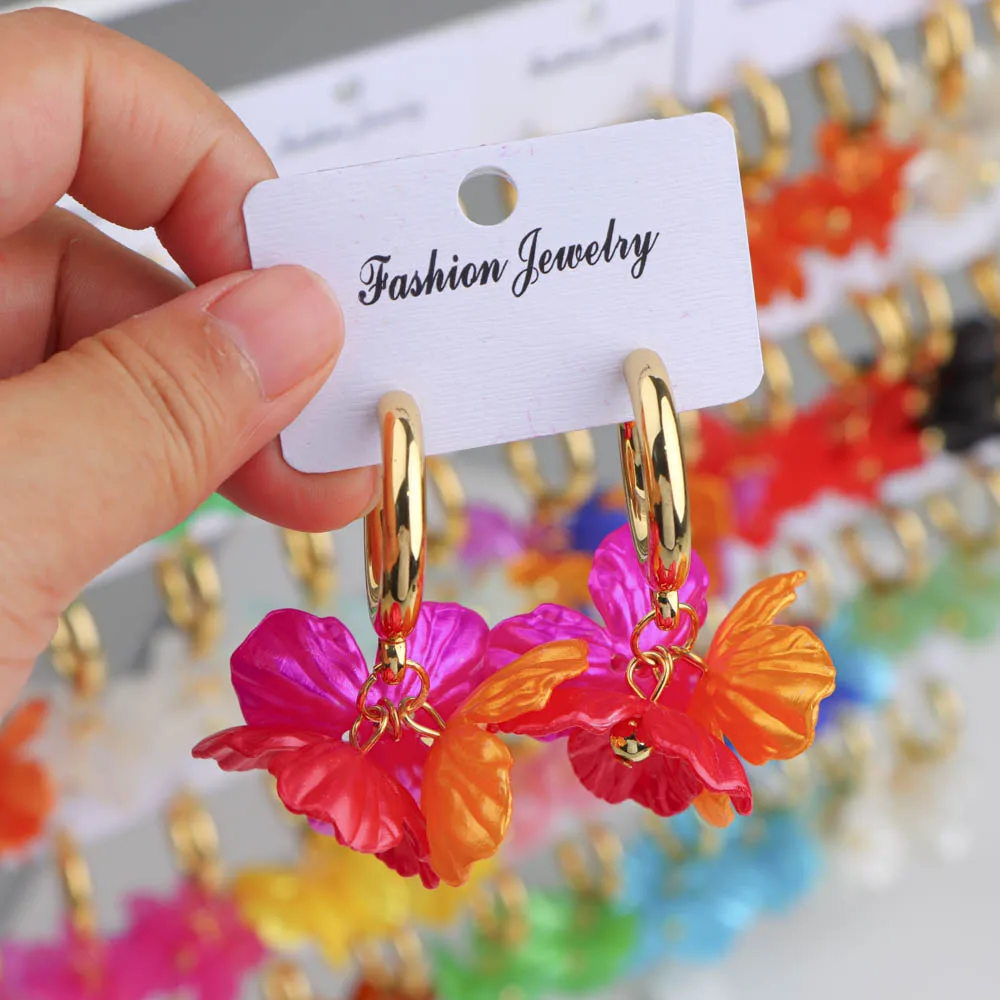 10 زوج/وحدة تصميم جديد أنيق سحر لامعة رائعة الزهور الاكريليك المرأة قلادة أقراط مزيج نمط مجوهرات اكسسوارات هدية #6