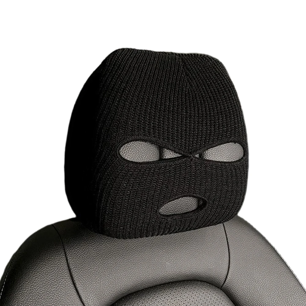 Penutup Sandaran Kepala Mobil Universal Rajutan Penutup Sandaran Kepala Berpola Wajah Orang Anti-maling Dekorasi Kursi untuk Aksesori Interior Mobil