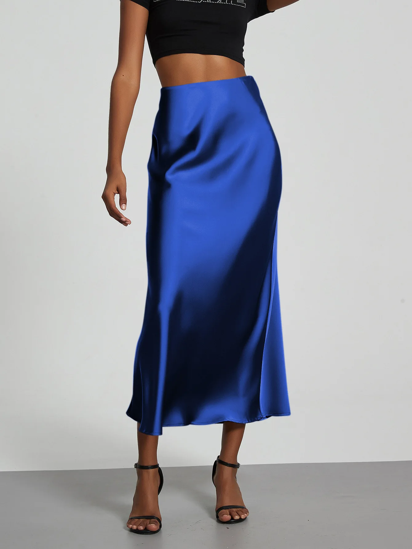 2026 Summer Chic Office Satin Midi Skirt Women Fashion A-line Casual High Waist Elegant Long Skirts Chic Female Office Lady